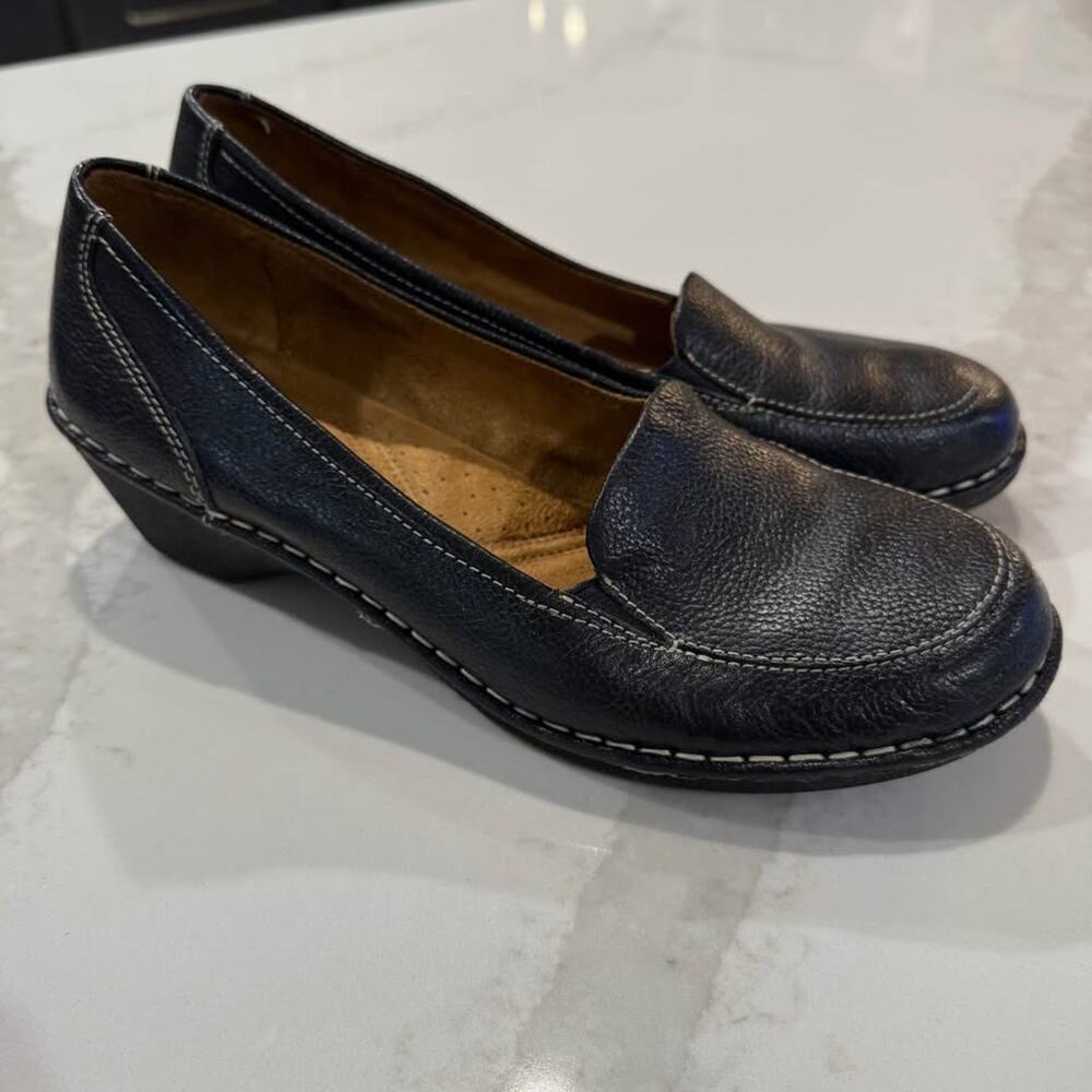 Naturalizer Shane Leather SlipOn Loafer Block Heel Womens 11M Black Stretch - Picture 3 of 10